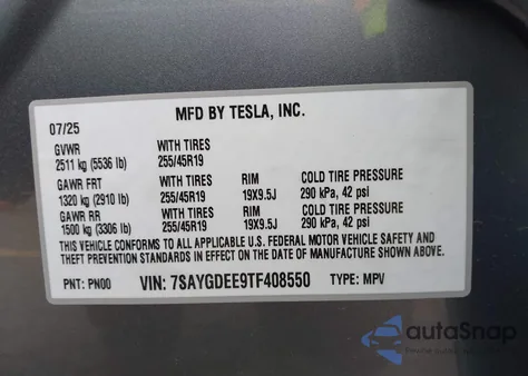 2026 Tesla Model Y Long Range Dual Motor All-Wheel Drive/Long Range Launch Series из США, поврежденный, VIN 7SAYGDEE9TF408550
